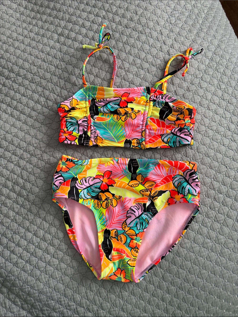 Cat & Jack Neon Tropical Floral Two-Piece Bikini - Pink, Yellow, Green, Orange